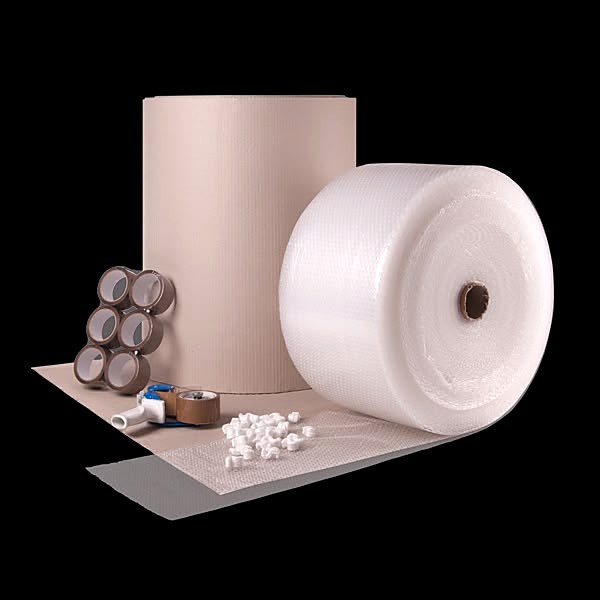 Luftpolsterfolie, Packband und Wellpappe