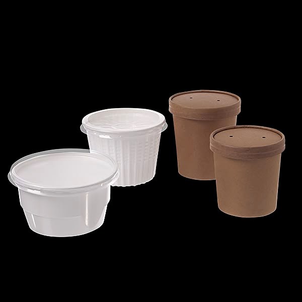 Suppenbecher in Weiß und Braun mit Deckel